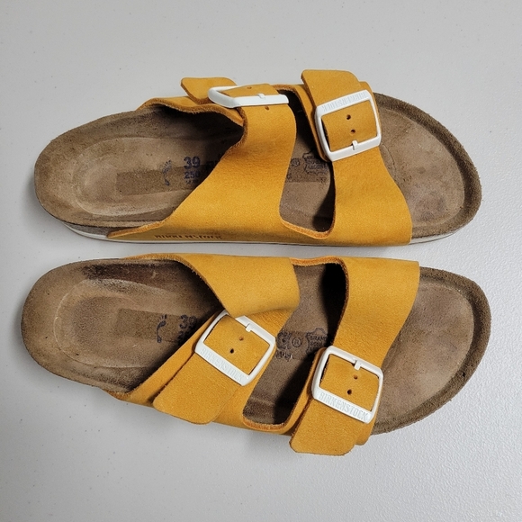 Birkenstock Arizona Soft Footbed Leather Sandals In Softy Orange Size 39. - Picture 2 of 11